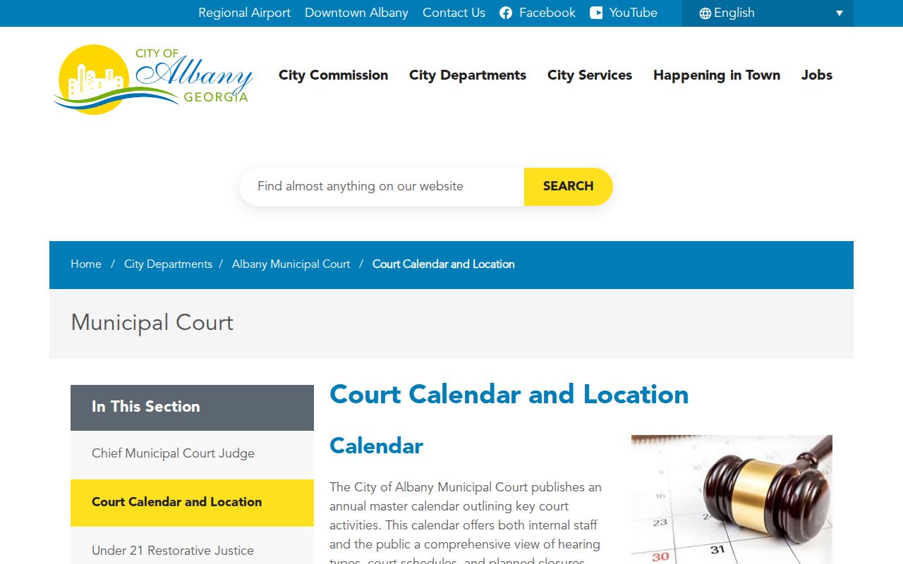 Albany court docket calendar and hearing location information