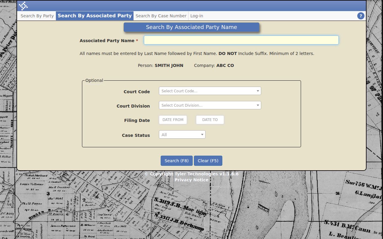 Dougherty County case search associated party fields