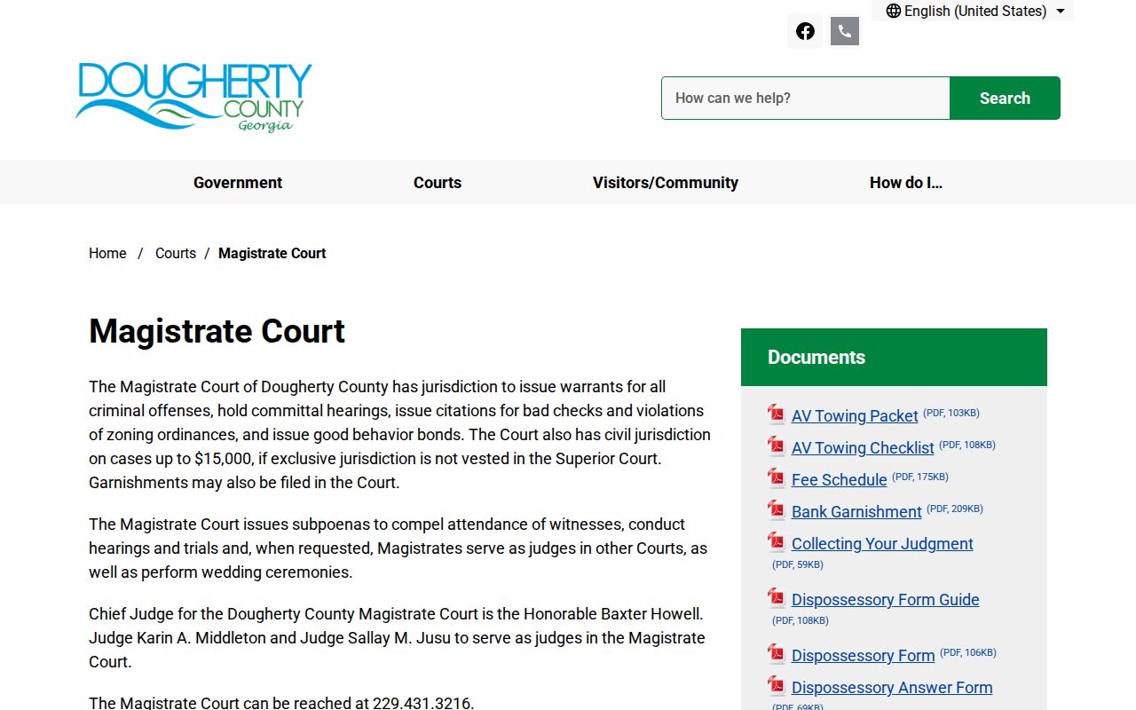 Dougherty County civil court docket Magistrate Court information
