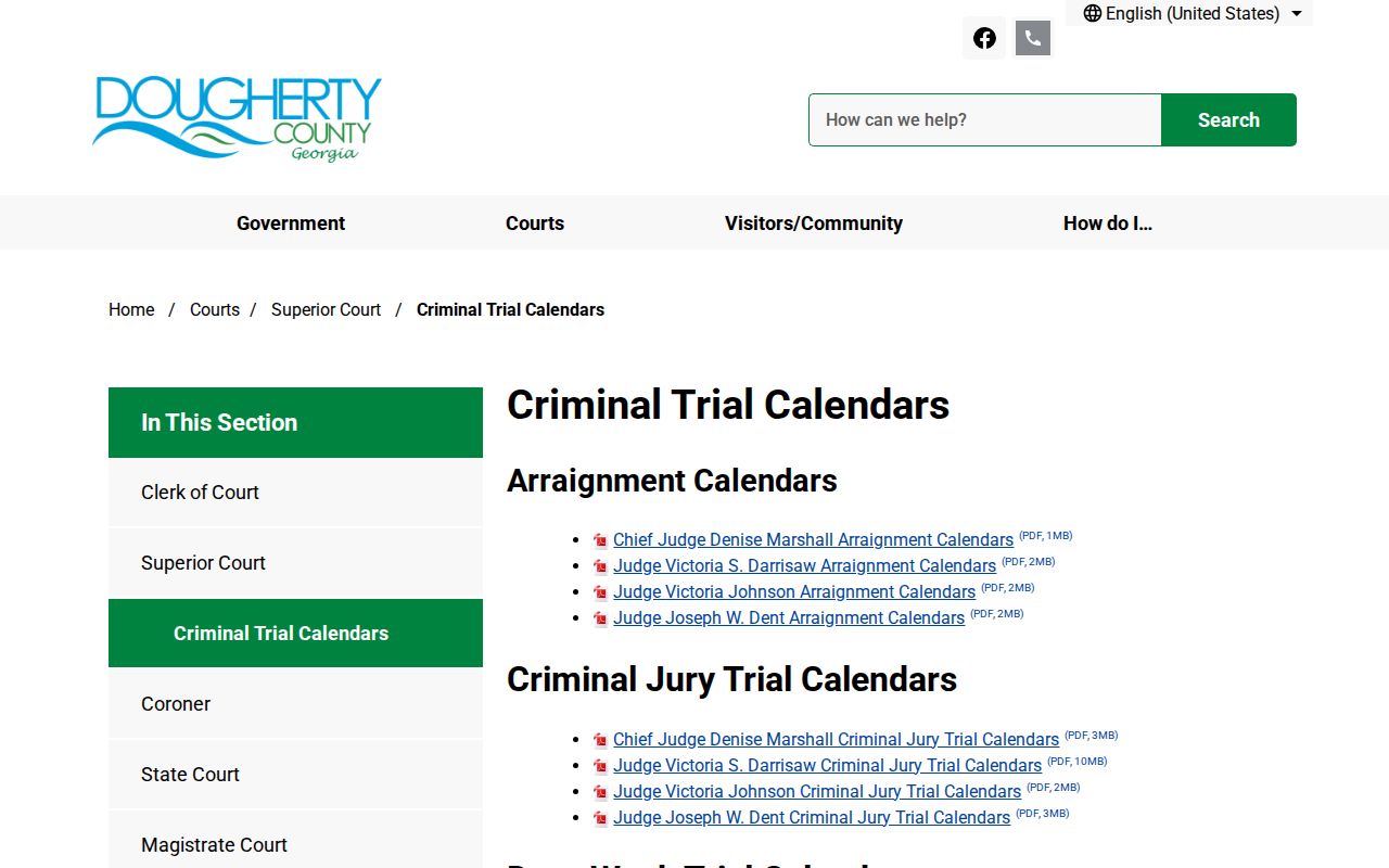 Dougherty County criminal court docket calendar index