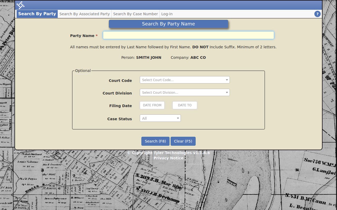 Dougherty County criminal court docket party search fields